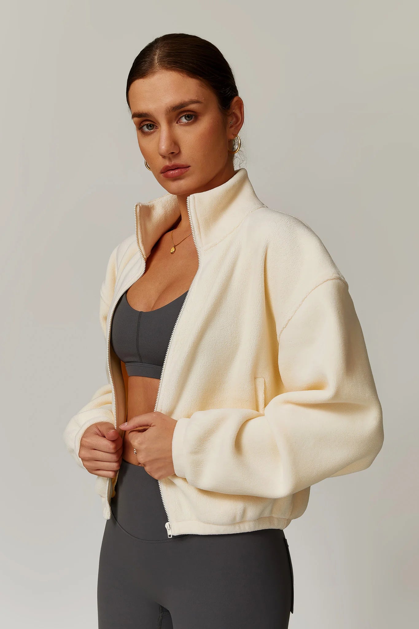 The Cozy Fleece Zip Sweater - Elevate Cream / S