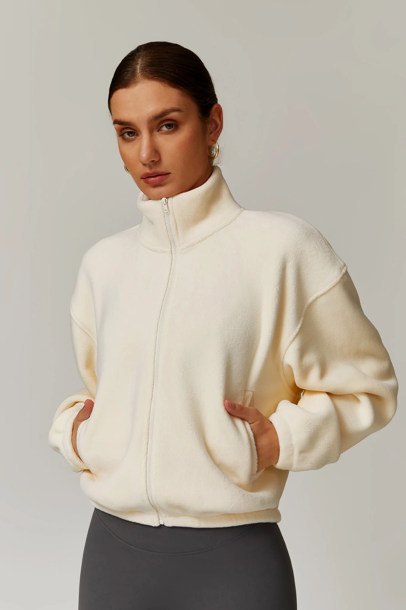 The Cozy Fleece Zip Sweater - Elevate Cream / S